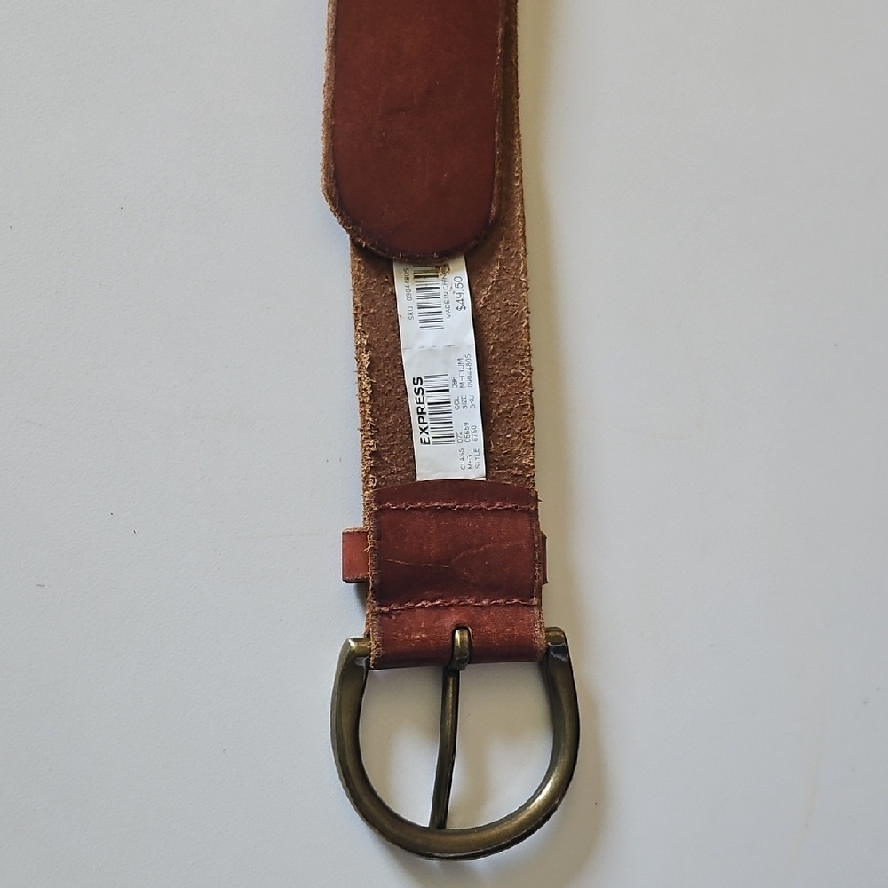 Express Tan Leather Belt with Floral Embroidery - Picture 6 of 13